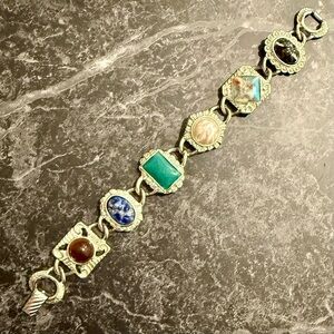 Vintage Sarah Coventry Filigree Multi-Stone Silver-tone Bracelet